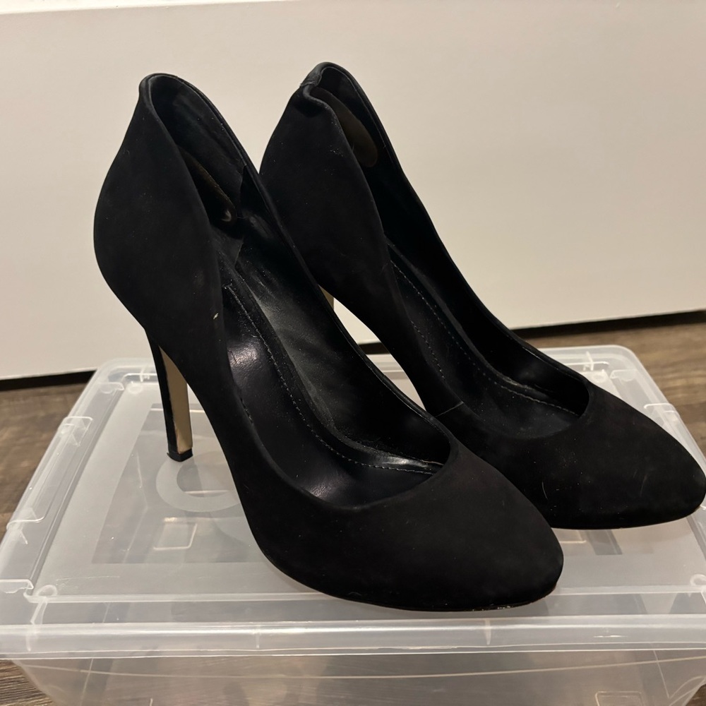 Black Suede 4 inch Heels, Size 9